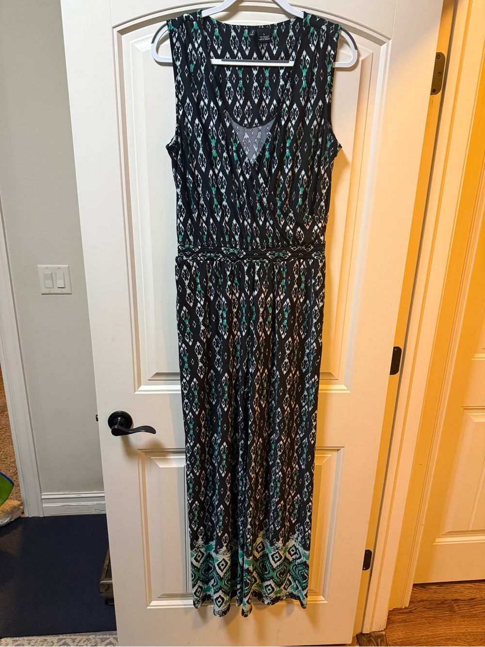 new directions Black and Teal Patterned Sleeveless Jumpsuit